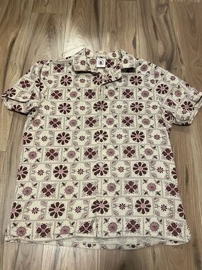 Dandy Del Mar Grenadine Crinkle Gauze Men's Floral Print Casual Shirt - Cream